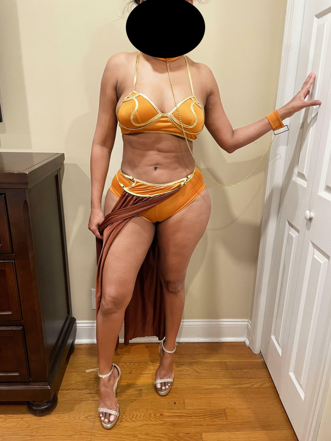 trying out halloween outfits