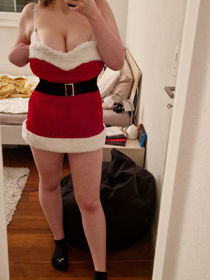 Cleavage in a santa costume